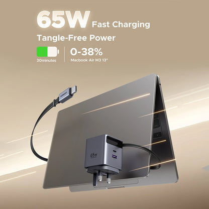 UGREEN 65W Nexode Pro GaN (USB-A*1 + Type-C*1) Fast Charger with Retractable Cable – X615 – 65826