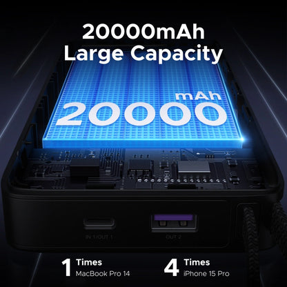 UGREEN 20000mAh 67W Power Bank with Built-in Type – C Cable – PB550 - 55996B