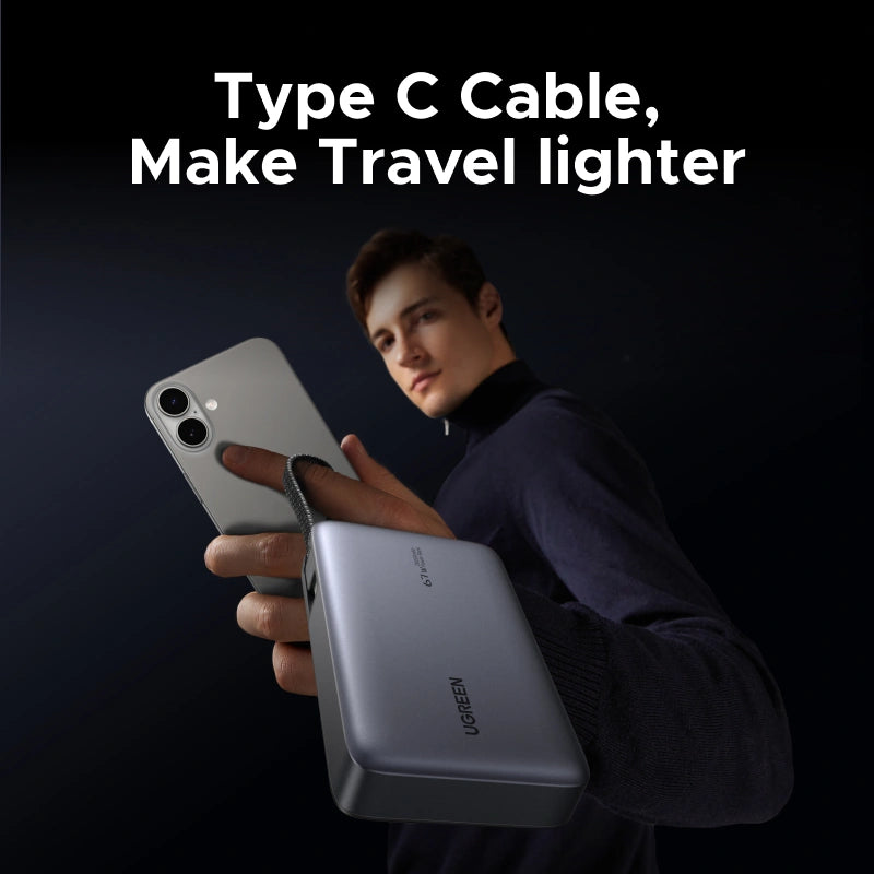 UGREEN 20000mAh 67W Power Bank with Built-in Type – C Cable – PB550 - 55996B