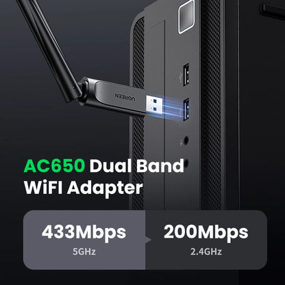 UGREEN AC650 High-Gain Dual Band Wireless USB Wi-Fi Adapter – CM496 – 90339