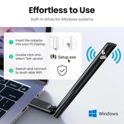 UGREEN AC650 High-Gain Dual Band Wireless USB Wi-Fi Adapter – CM496 – 90339