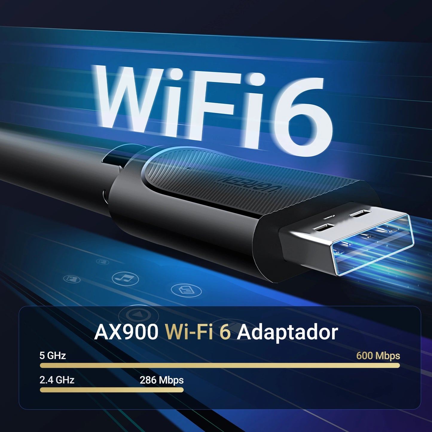 UGREEN AX900 USB High-Gain Dual Band Wi-Fi Adapter – CM763 – 35265
