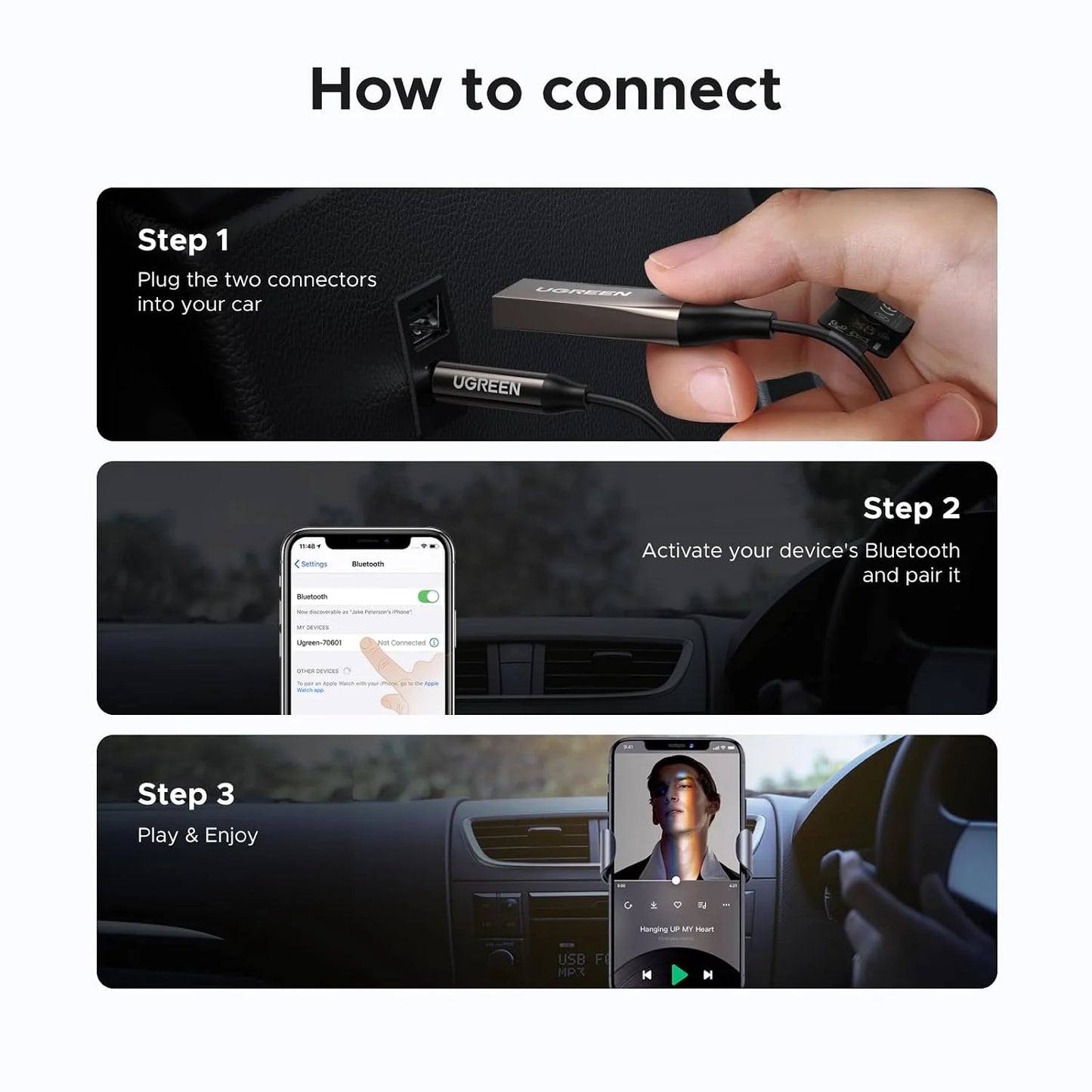 UGREEN Car Bluetooth Receiver Audio Adapter – BT521 – 85428
