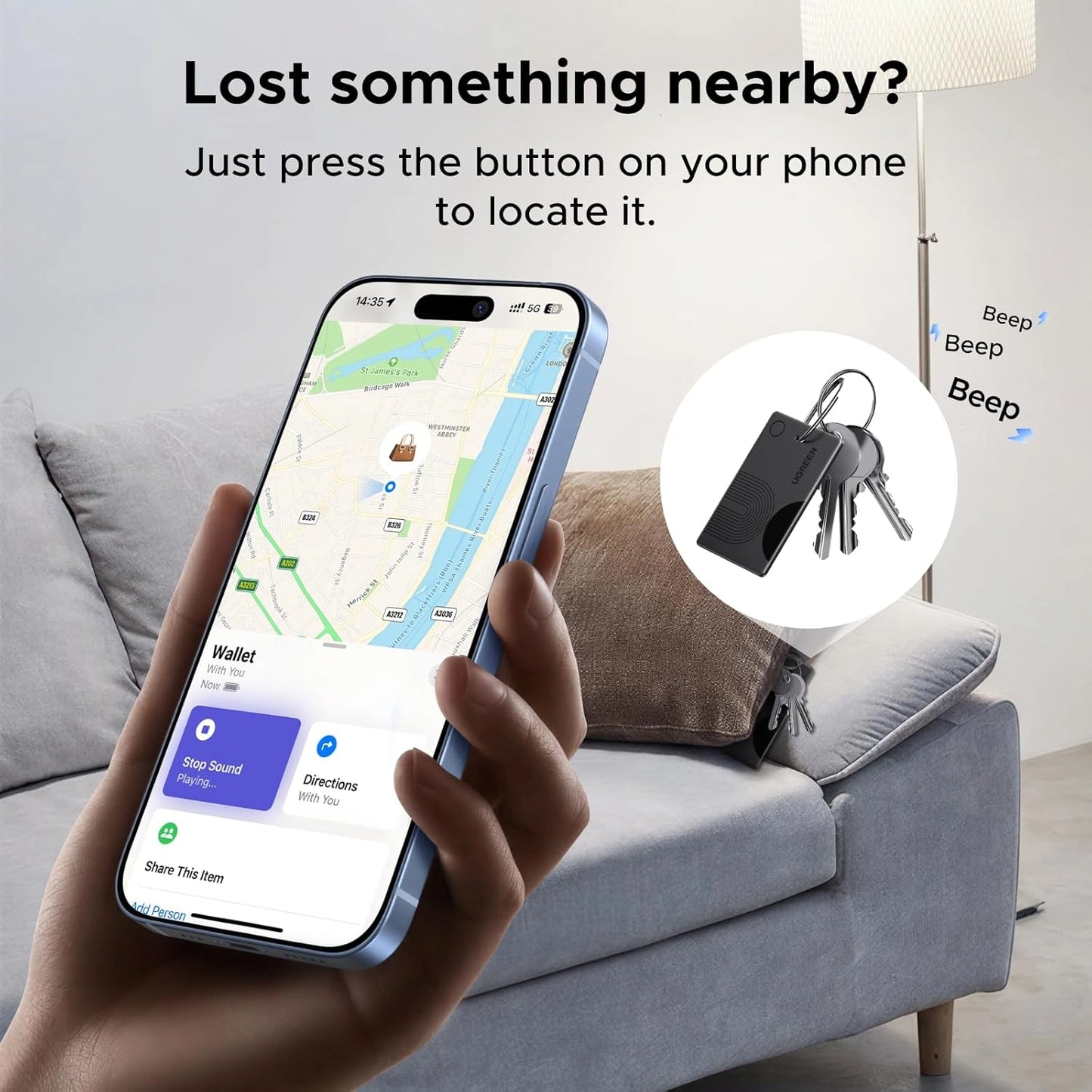 UGREEN Finder Slim 3 Rechargeable Wallet Tracker – Apple find my – CM921 – 75121
