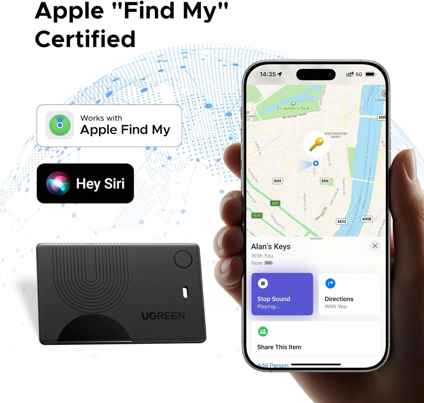 UGREEN Finder Slim 3 Rechargeable Wallet Tracker – Apple find my – CM921 – 75121