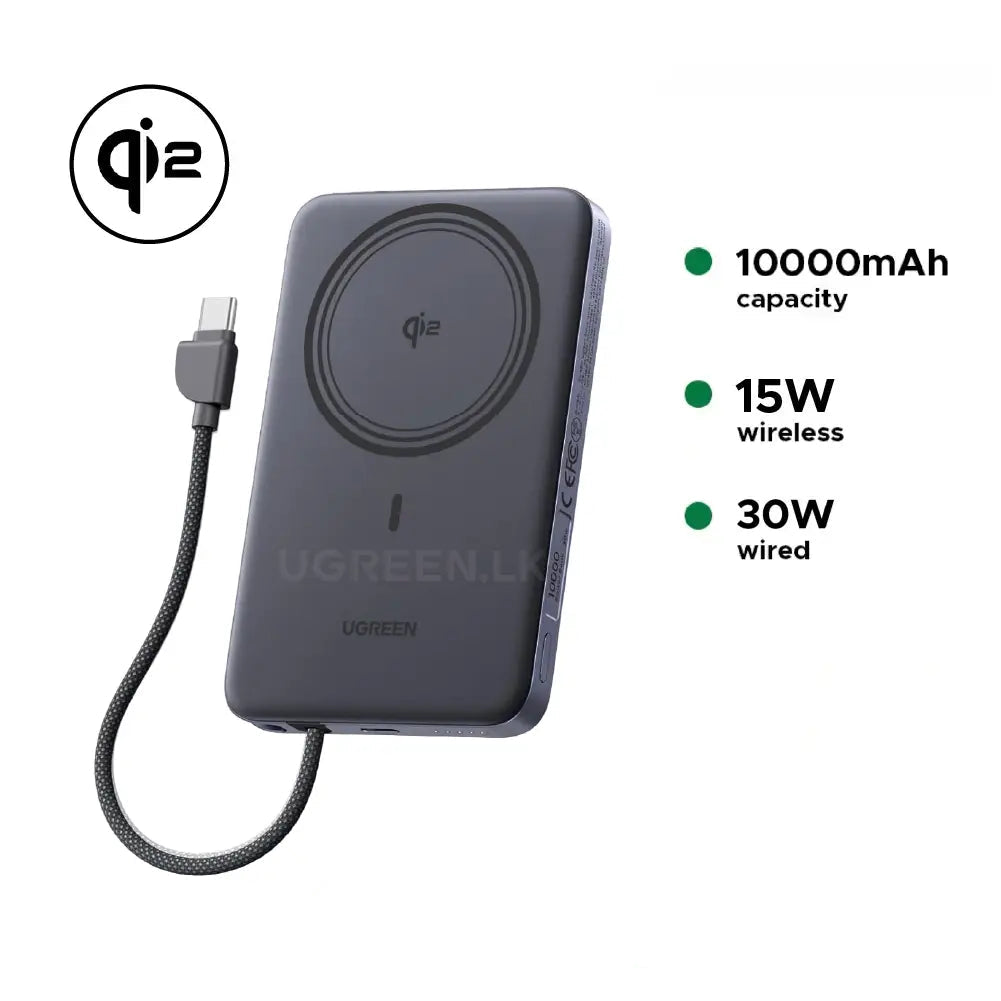 UGREEN 10000mAh 15W Qi2 MagFlow Air Magnetic Power Bank (Space Gray)- PB570 – 75982B