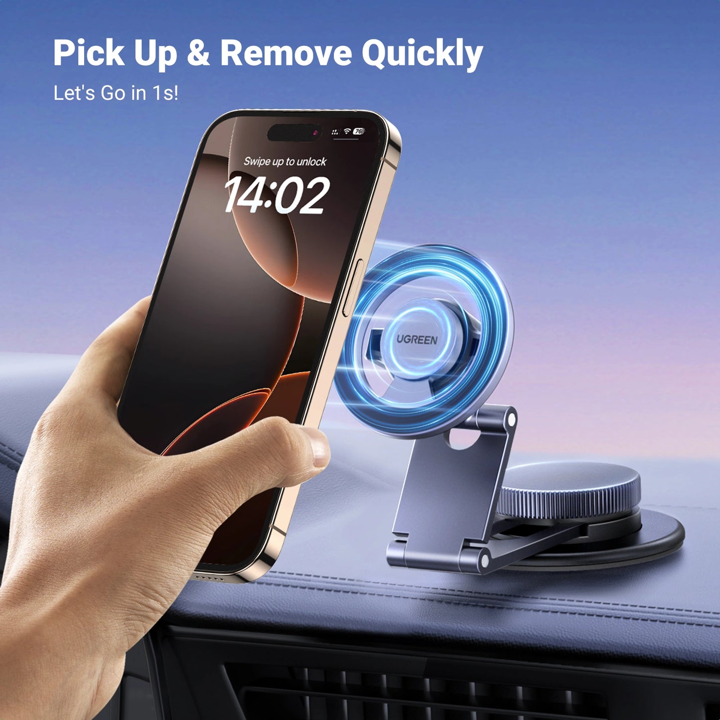 UGREEN Magnetic 360 Rotatable + Retractable Car Phone Holder Metal – LP865 – 45577