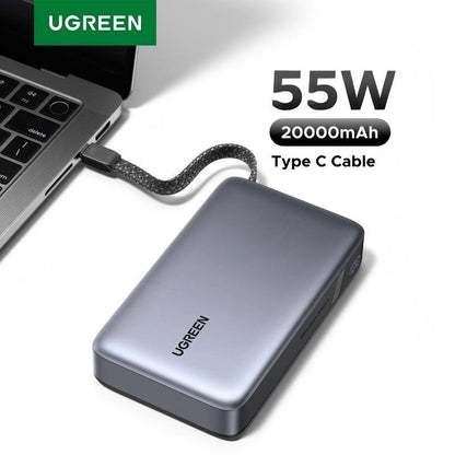 UGREEN Nexode 20000mAh 55W Fast Charging Power Bank with Built-in USB-C Cable – PB537 – 95178B