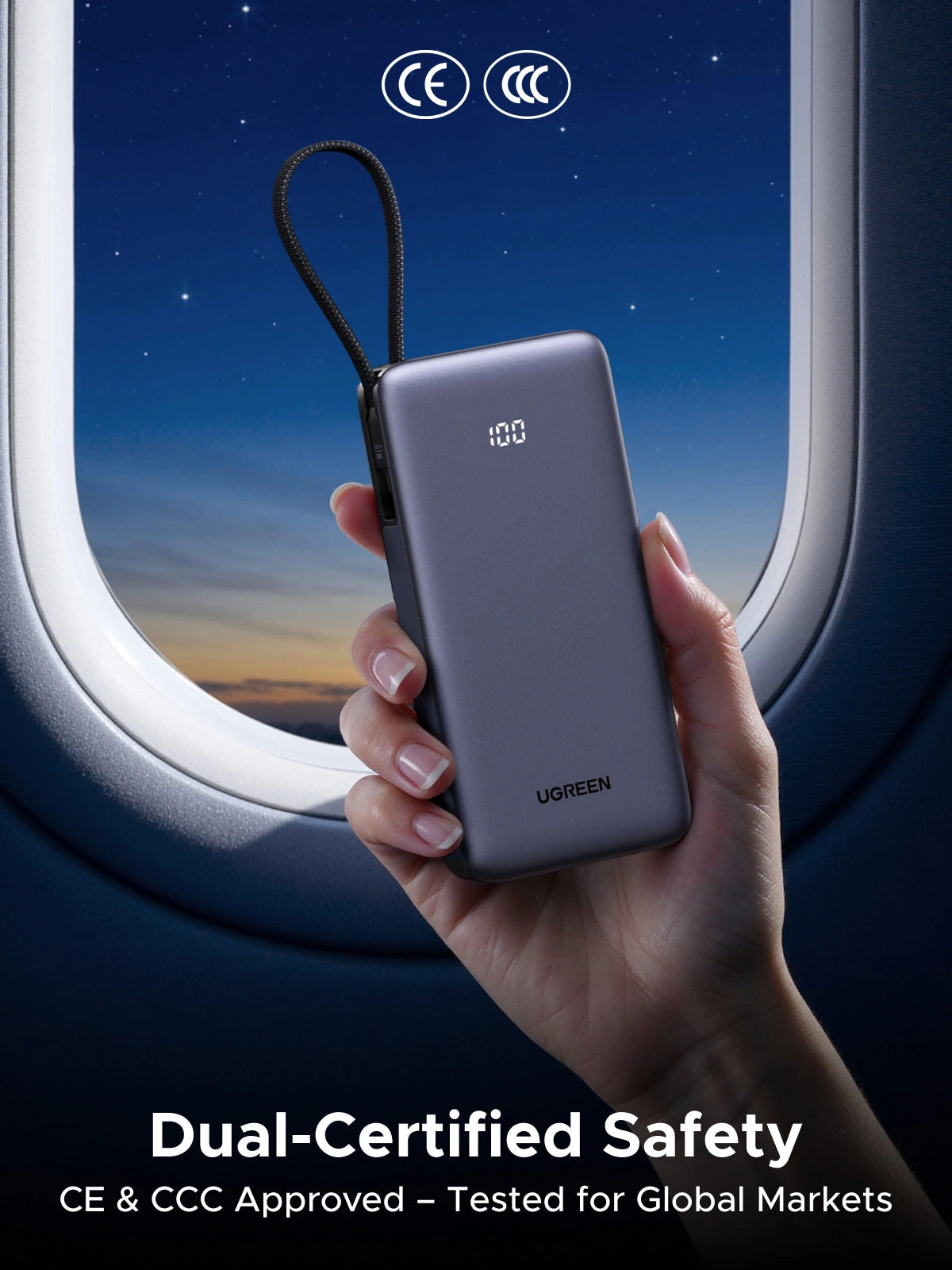 UGREEN Nexode 20000mAh 55W Fast Charging Power Bank with Built-in USB-C Cable – PB537 – 95178B