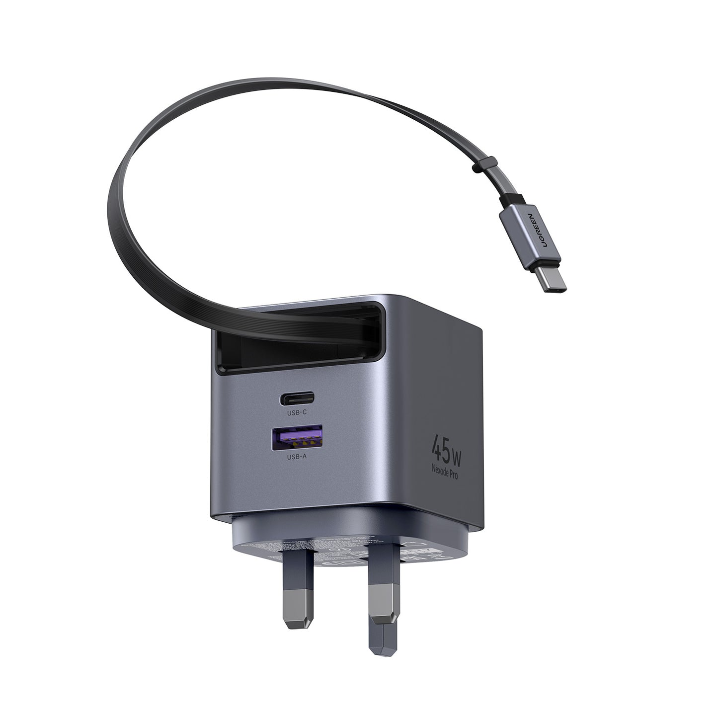 UGREEN 45W Nexode Pro GaN (USB-A*1 + Type-C*1) Fast Charger with Retractable Cable – X614 - 65823
