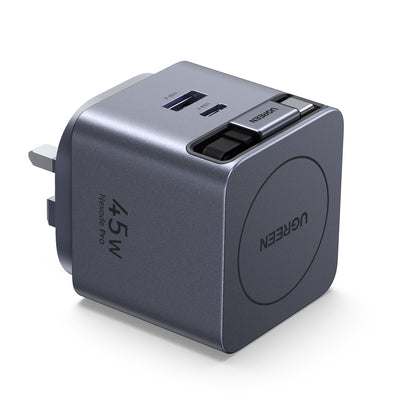 UGREEN 45W Nexode Pro GaN (USB-A*1 + Type-C*1) Fast Charger with Retractable Cable – X614 - 65823