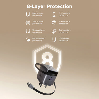 UGREEN 45W Nexode Pro GaN (USB-A*1 + Type-C*1) Fast Charger with Retractable Cable – X614 - 65823