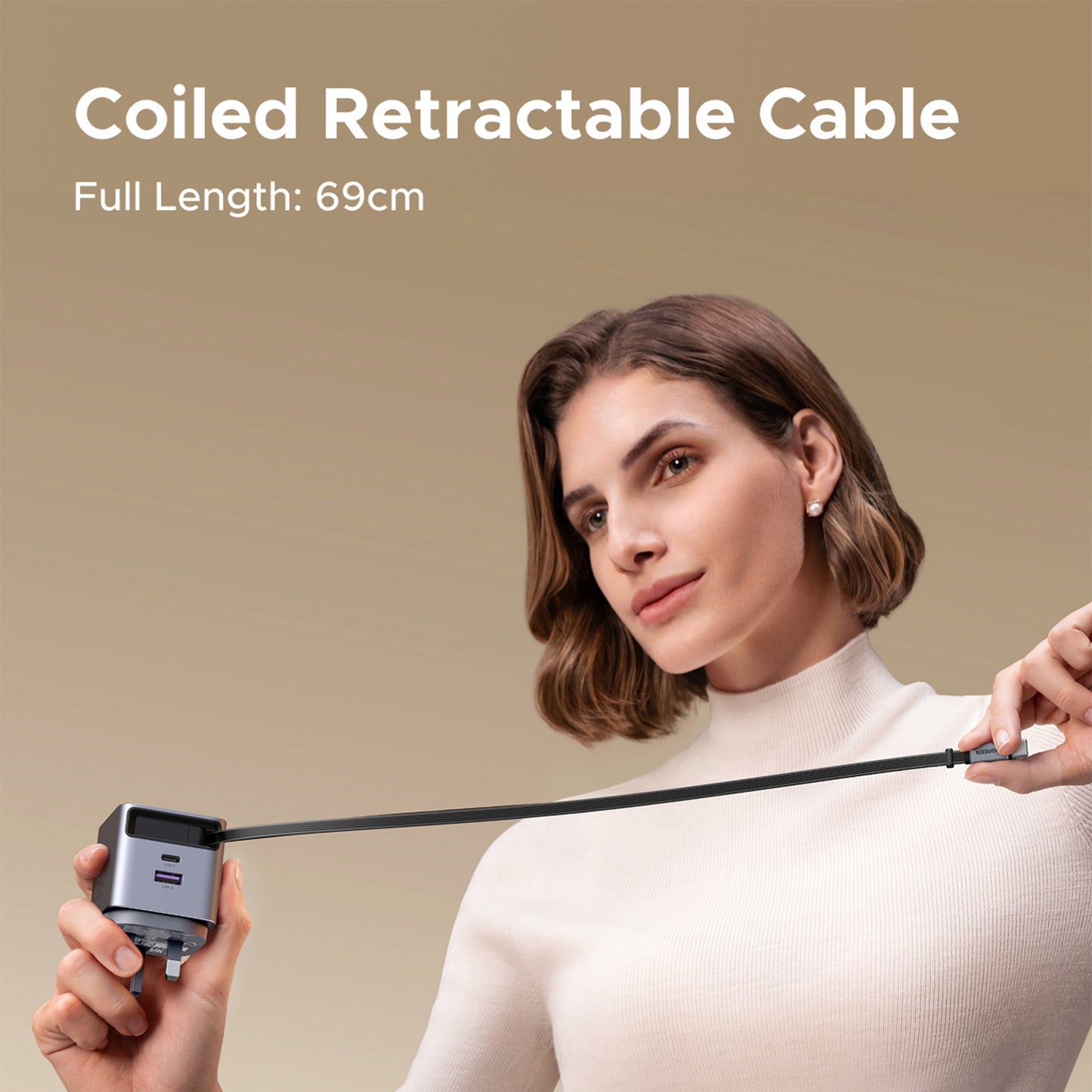 UGREEN 45W Nexode Pro GaN (USB-A*1 + Type-C*1) Fast Charger with Retractable Cable – X614 - 65823