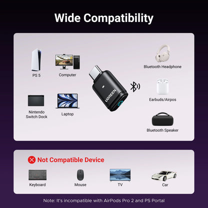 UGREEN PC/PS5/Switch Type-C Bluetooth Transmitter Audio Adapter – BT501 – 45008