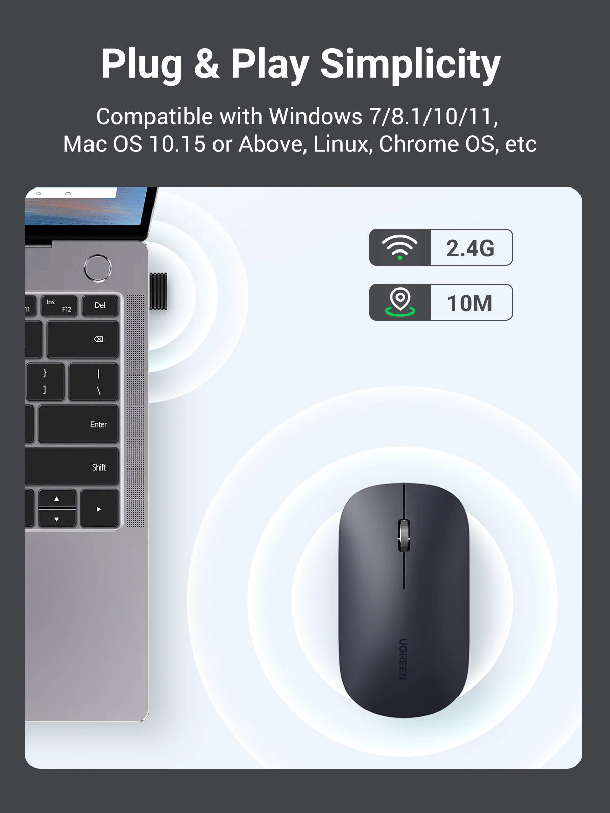 UGREEN Portable Wireless Mouse – Space Gray – MU001 – 90373