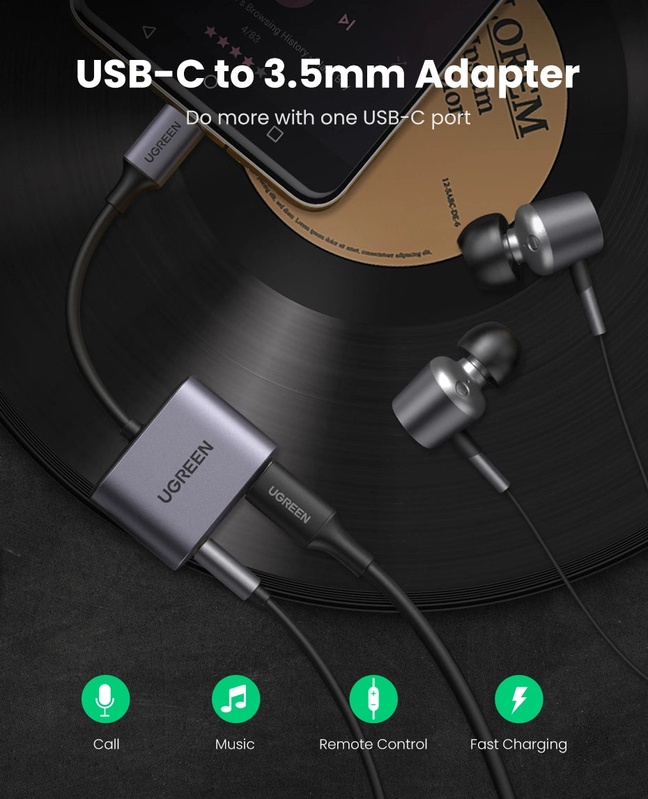 UGREEN Type-C to 3.5mm Audio with PD Charging Adapter – CM231 – 60164