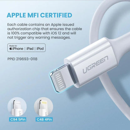 UGREEN 1 Meter Type-C to Lightning Cable – MFI Certified Rubber Shell – US171 – 10493