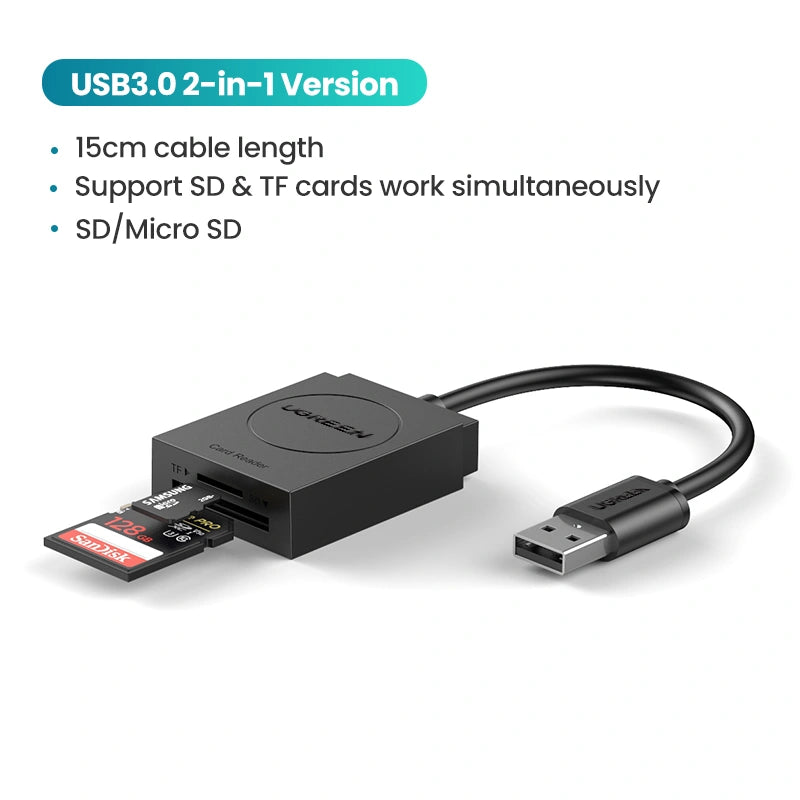 UGREEN USB 3.0 TF+SD Card Reader 5Gbps – CR127 – 20250