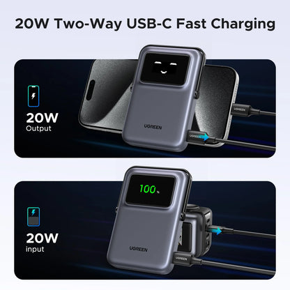UGREEN 10000mah 20W Uno Series Magnetic Wireless Power Bank With Stand – PB572 - 45327
