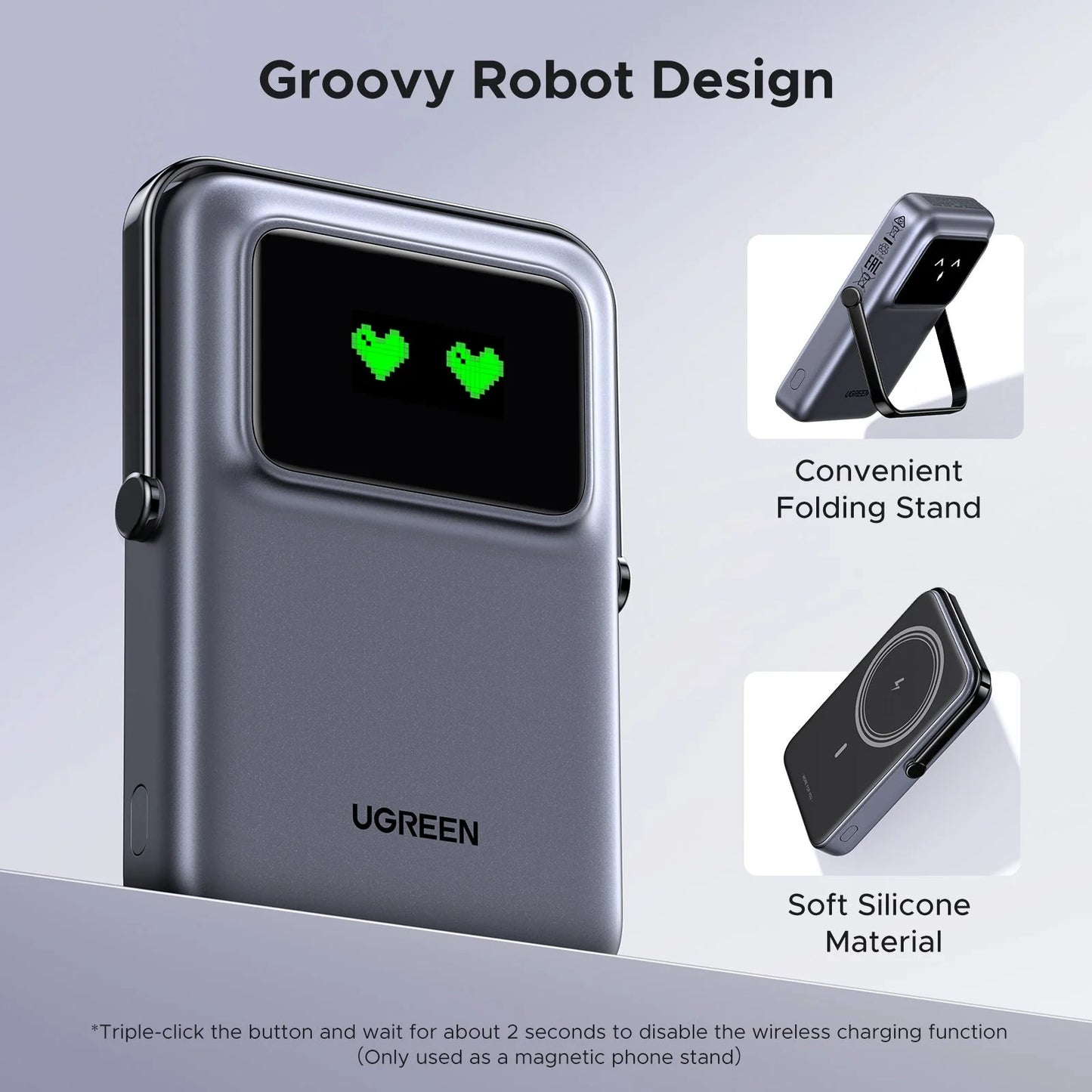UGREEN 10000mah 20W Uno Series Magnetic Wireless Power Bank With Stand – PB572 - 45327