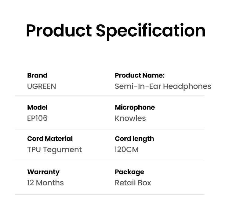 UGREEN Wired Earphones with 3.5mm Plug – EP106 – 35755