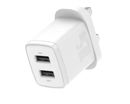 Baseus 10.5W Dual USB UK Pin Adapter white