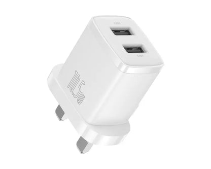 Baseus 10.5W Dual USB UK Pin Adapter white