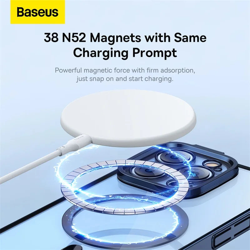 Baseus iPhone 14 Pro Glitter Series Magnetic Case (Pack of 1 with Full Coverage Tempered Glass Screen Protector and Cleaning kit), Blue -ARMC010503