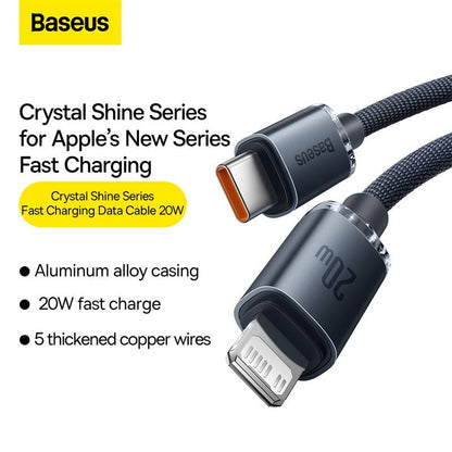 Baseus 1.2m Type-C to Lightning 20W Fast Charging Data Cable-Crystal Shine Series – Blue