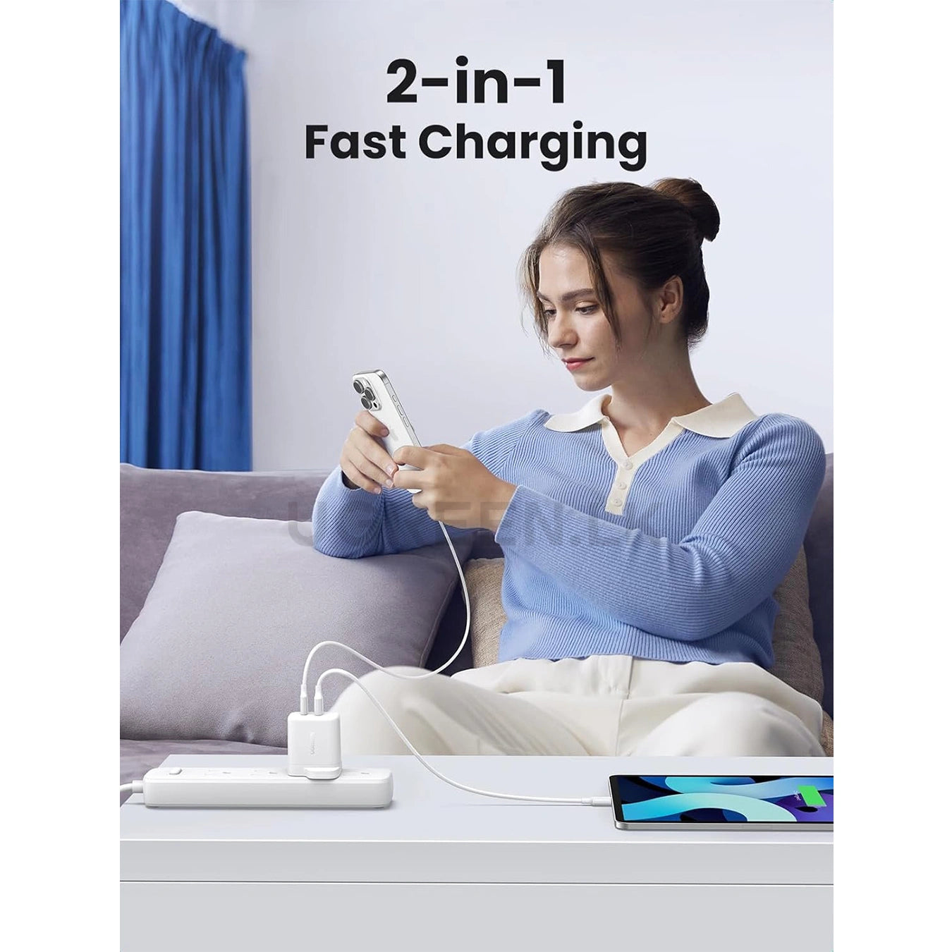 UGREEN 20W Type-C + USB A Port Fast Charger UK Pin (White) – X227 – 45315