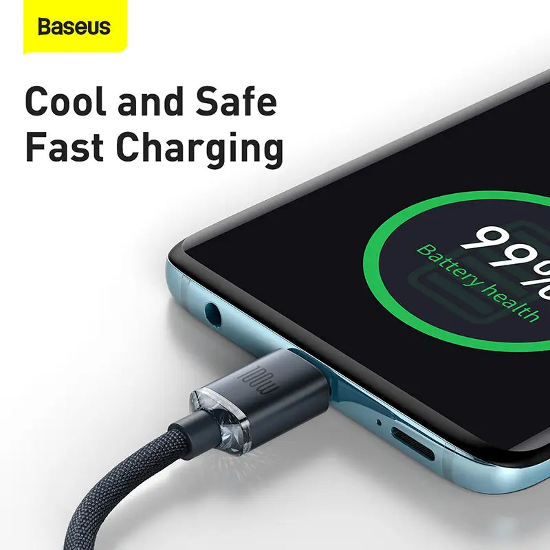 Baseus 1.2m Type-C to Type-C 100W Fast Charging Data Cable – Crystal Shine Series – Black