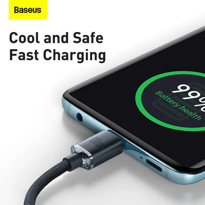 Baseus 1.2m Type-C to Type-C 100W Fast Charging Data Cable – Crystal Shine Series – Black