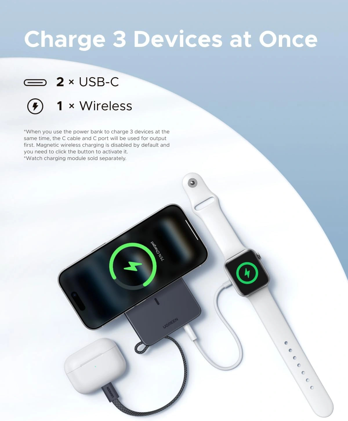 UGREEN 10000mAh 25W Qi2 Magflow Magnetic Wireless Power Bank – PB773 – 85956B