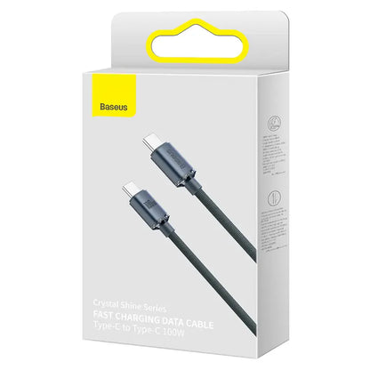 Baseus 1.2m Type-C to Type-C 100W Fast Charging Data Cable – Crystal Shine Series – Black