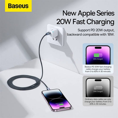 Baseus 1.2m Type-C to Lightning 20W Fast Charging Data Cable-Crystal Shine Series – Blue